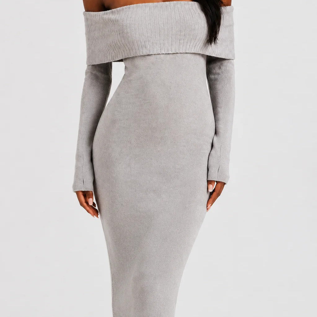 Abito Lungo A Sirena In Maglia Con Spalle Scoperte