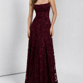 Abito Lungo Bordeaux In Pizzo Con Spalline Sottili