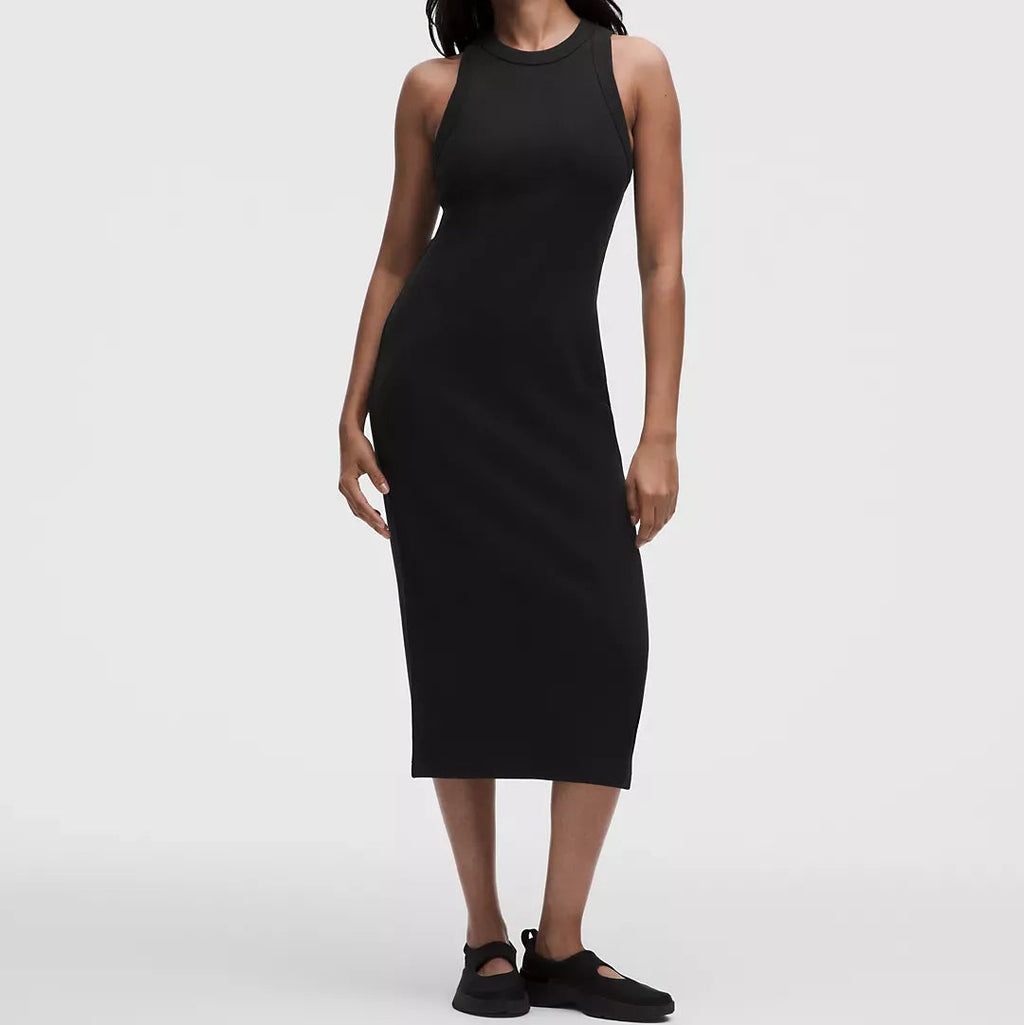 Abito Midi Nero Senza Maniche In Maglia