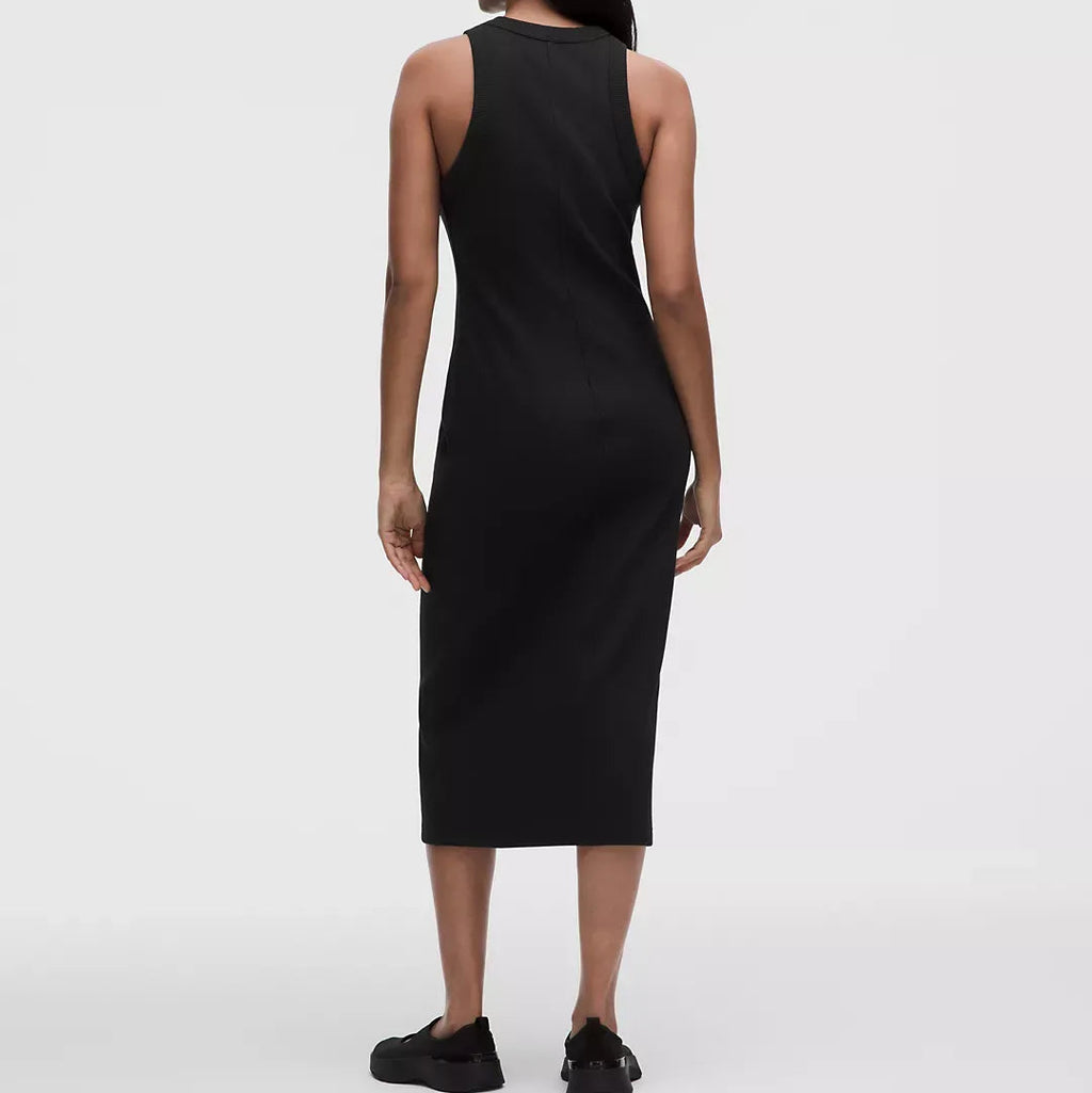 Abito Midi Nero Senza Maniche In Maglia